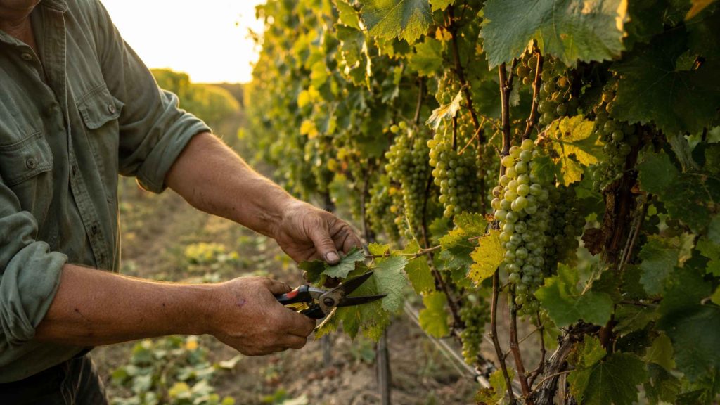 Defoliacja strefy gronów – usuwanie liści wokół winogron dla lepszej przewiewności krzewu